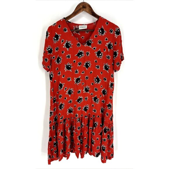 GANNI Rosemary Coral Red Pleated Flowers Floral Tiered Ruffle Summer Dress Sz XS - Picture 15 of 16